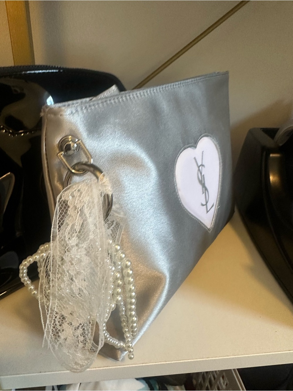 Saint Laurent Silver Heart Logo Pouch